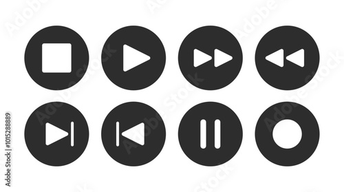 Media player button icons set. Pause, rewind, fast forward icon. Ui elements. Music player buttons. Video controls. Play
