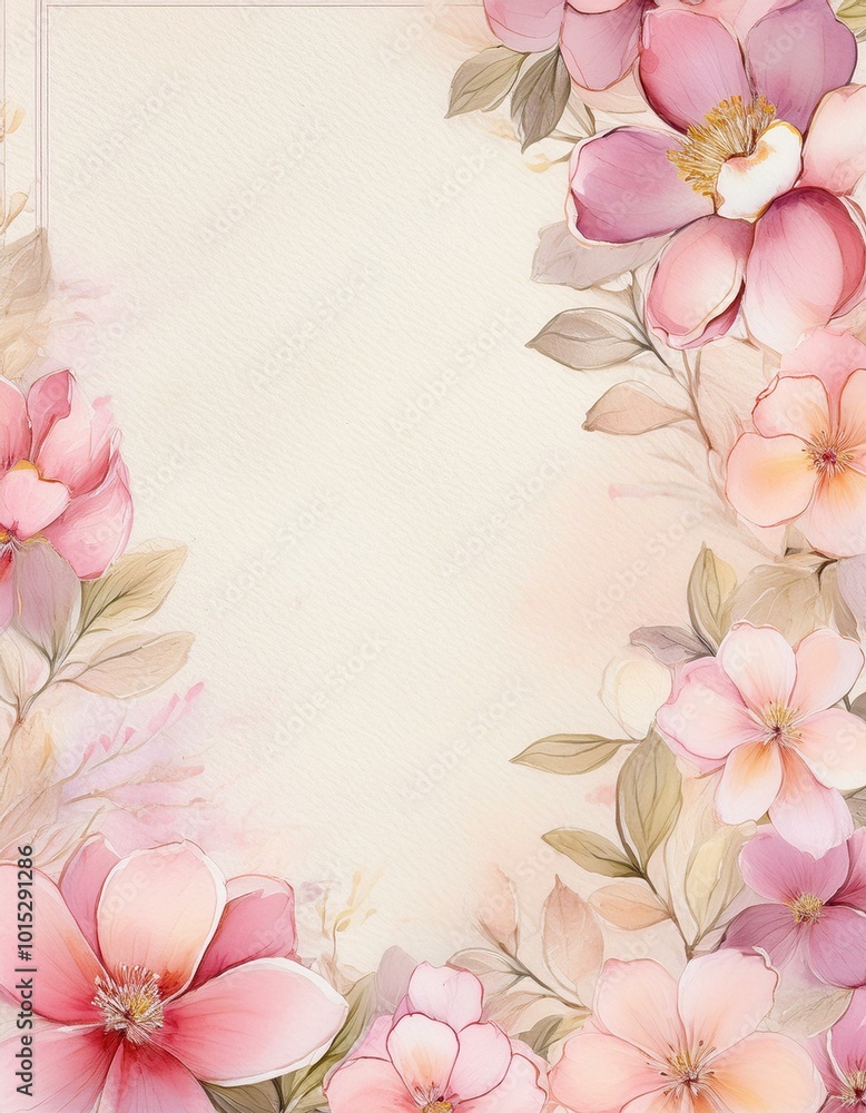 Fototapeta premium Delicate pink floral border