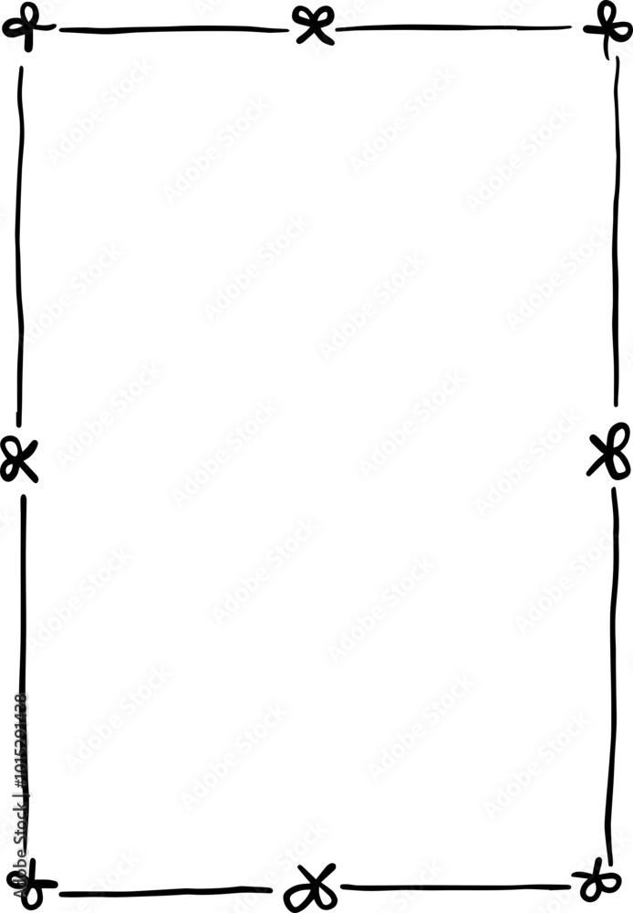 Simple Hand-Drawn Spiral Line Art Border with bow Simple Hand-Drawn Spiral Line Art Border with bow