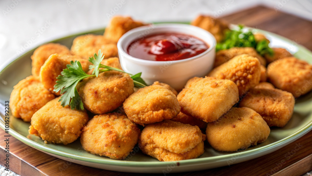 Nuggets, delicious fast food, with sauce, Nuggets, delicious fast food, with sauce,