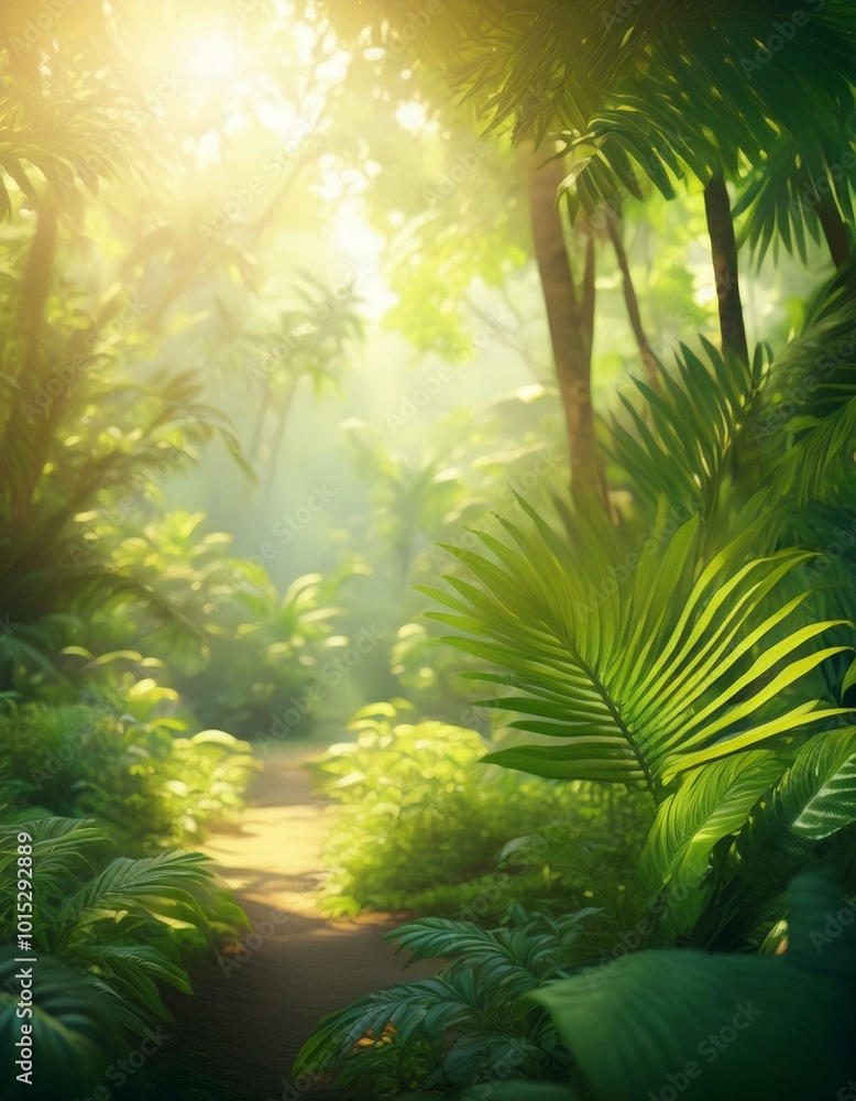 Sunlit path in a lush jungle Sunlit path in a lush jungle