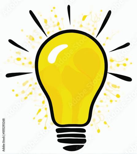 Yellow light bulb emits abstract patterns, doodle style, soft glow casting ephemeral wisps, interplay of light and shadow, warm ambiance