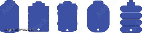 Blue water tank icons set flat vector collection isolated on transparent background. water gallon element graphic design. Plastic material large bag for water saving, house storage