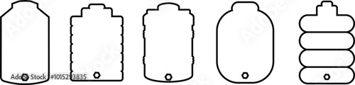 black water tank icons set line vector collection isolated on transparent background. water gallon element graphic design. Plastic material large bag for water saving, house storage