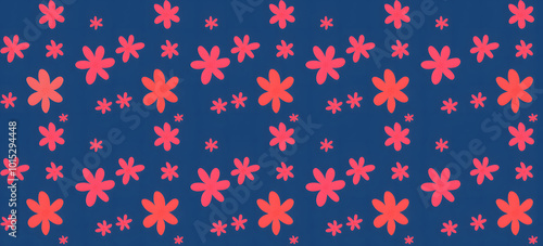 Big and Small Red Seamless Floral Pattern with Navy Blue background