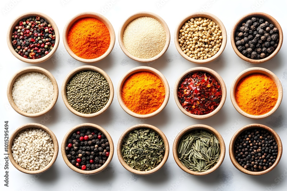Colorful spices and herbs in bowls Colorful spices and herbs in bowls