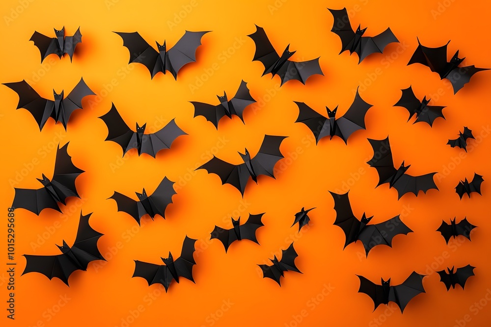 Paper bats on orange background Paper bats on orange background