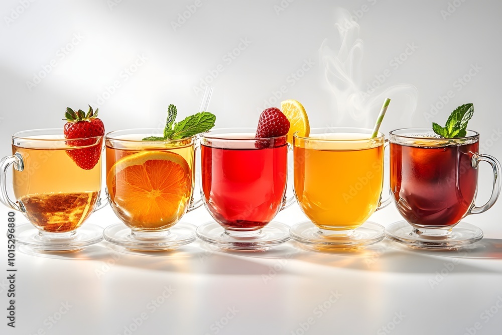 Refreshing fruit teas in clear cups Refreshing fruit teas in clear cups