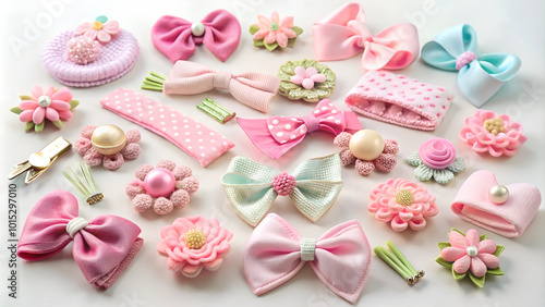 a set of hair accessories for a baby girl. Create stylish hair bows, clips, pins, and elastics. girls' hairstyles accessorized with chic pieces