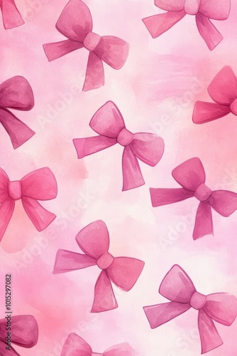 Colorful pink bows pattern on a soft pink background, perfect for festive designs.