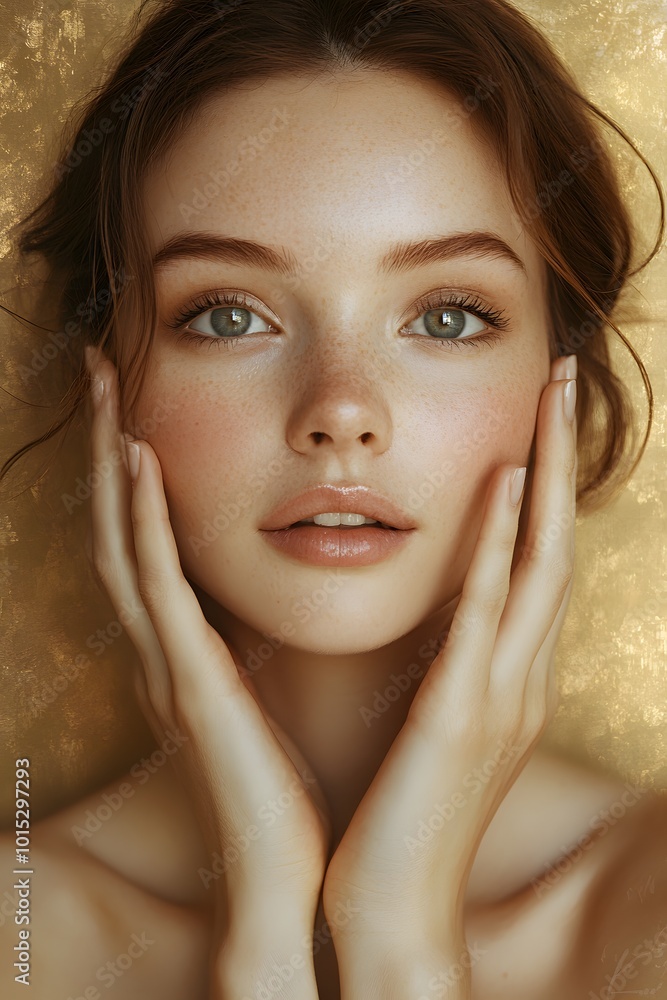 Naklejka premium Portrait of a young woman with glowing skin