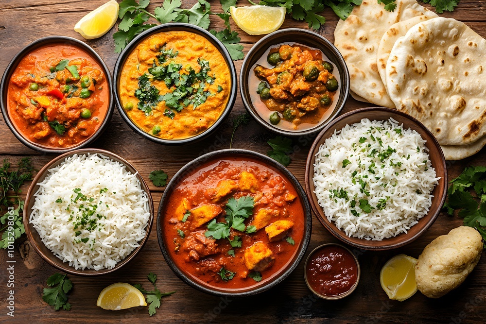 Delicious indian curry dishes with rice Delicious indian curry dishes with rice