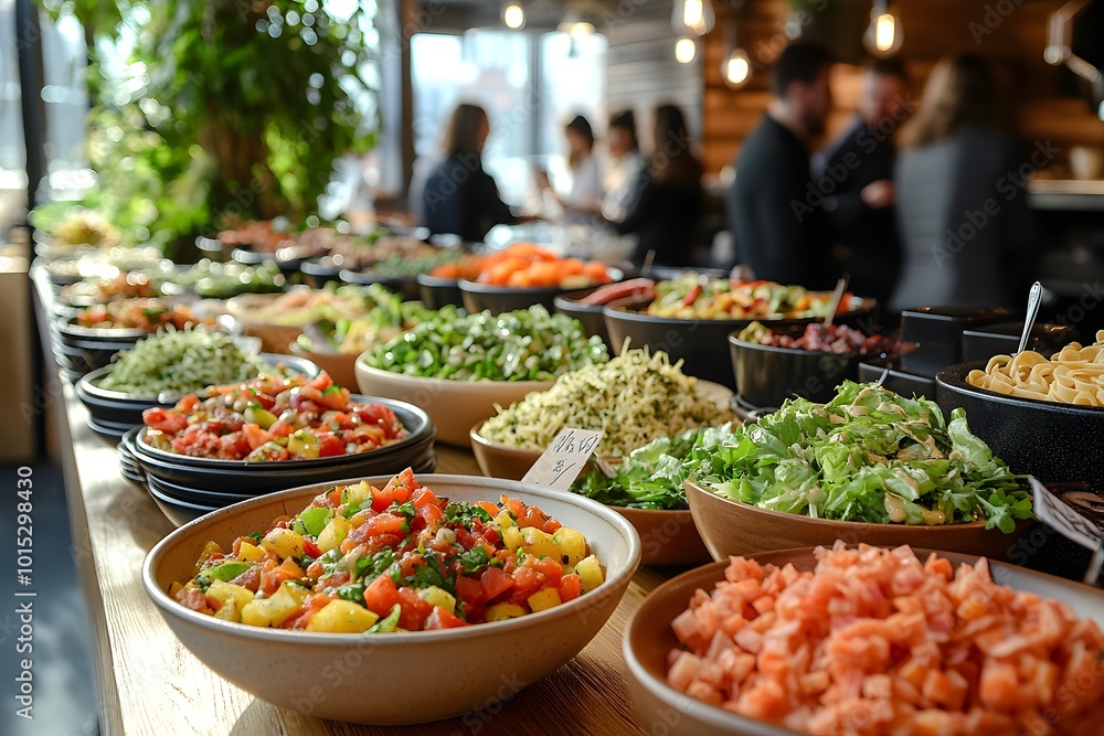 Fresh salad bar display for healthy eating Fresh salad bar display for healthy eating