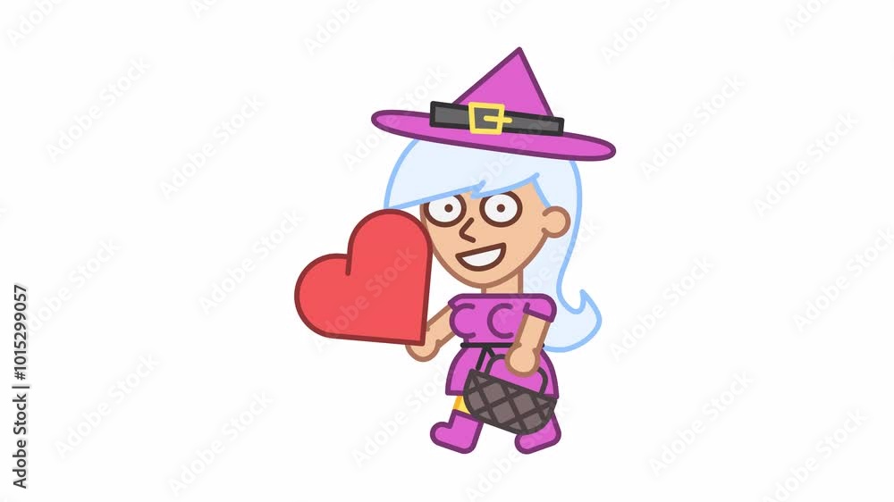 Witch holds heart and walks. Transparent background Witch holds heart and walks. Transparent background