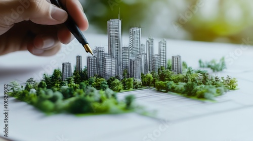 Fototapeta Naklejka Na Ścianę i Meble -  Urban planner implementing sustainable strategies for ecofriendly city development. Concept Sustainable Development, City Planning, Ecofriendly Strategies, Urban Design, Environmental Conservation