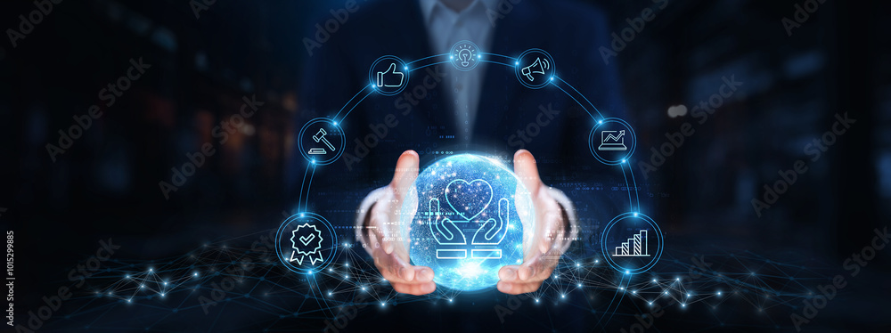 Core Values: Businessman hands hold global core values technology, integrity, respect, accountability, innovation, collaboration, transparency, excellence. Core Values: Businessman hands hold global core values technology, integrity, respect, accountability, innovation, collaboration, transparency, excellence.