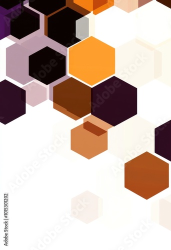 Geometric background with hexagons in varying shades of orange and brown on a white background