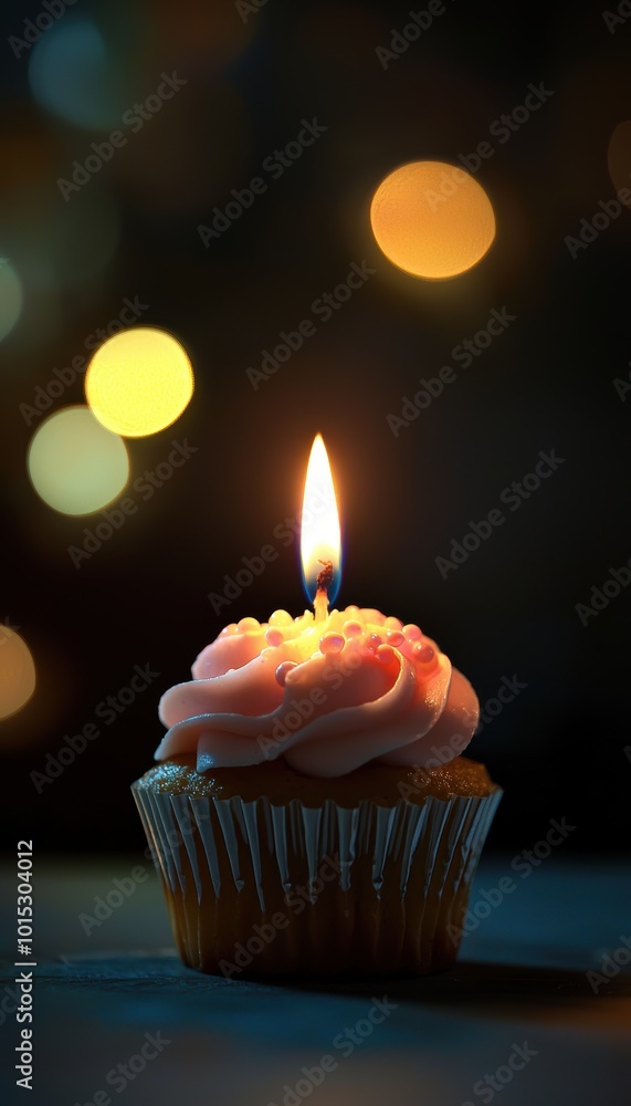 Serene Candlelit Cupcake with Soft Bokeh for Celebrations and Contemplative Moments Serene Candlelit Cupcake with Soft Bokeh for Celebrations and Contemplative Moments