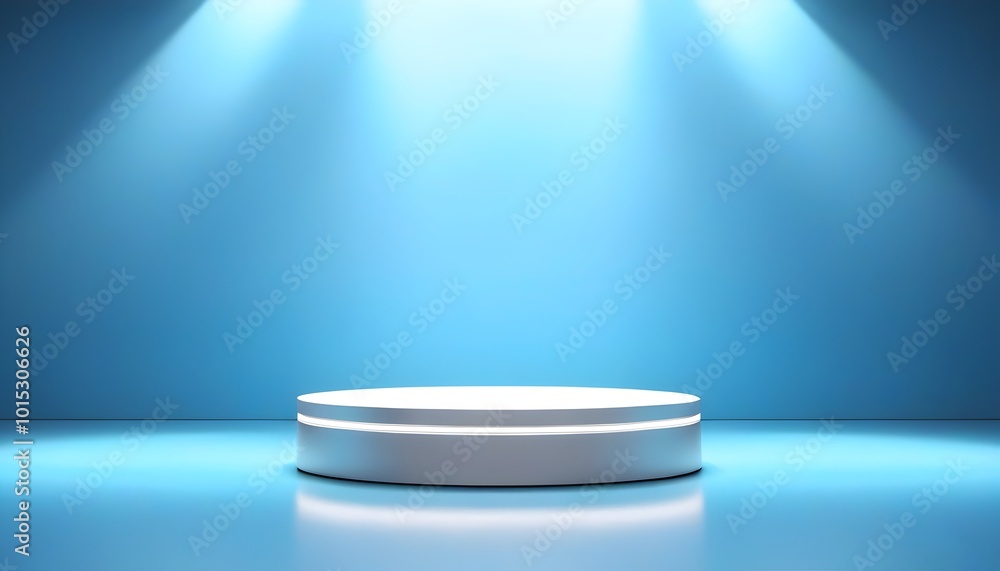professional blue background with round podium and studio lights professional blue background with round podium and studio lights