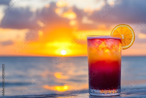 Tequila sunrise cocktail by the sea