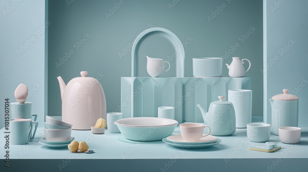 Pastel Perfection: A Minimalist Tea Set Arrangement Pastel Perfection: A Minimalist Tea Set Arrangement