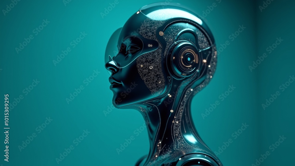 Cybernetic Female Profile with Advanced AI Technology and Digital Circuitry Cybernetic Female Profile with Advanced AI Technology and Digital Circuitry