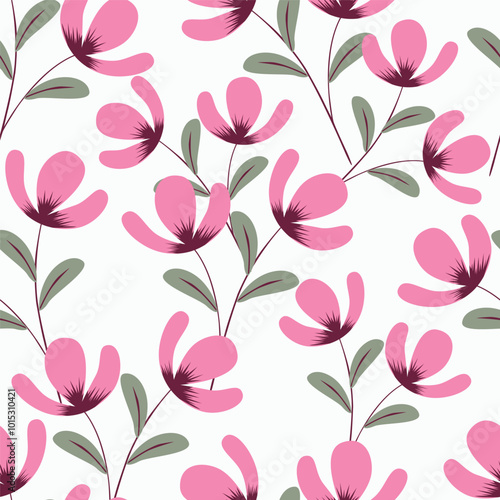 White background vector seamless pattern with delicate flowers for textile and fabric print and other uses.