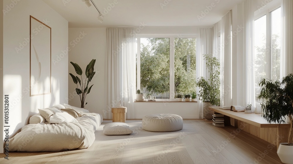 Scandinavian living room, light wood floors, white walls, minimalist design, large windows with natural light, simple decor, cozy wool blankets, indoor plants, wooden furniture, clean lines Scandinavian living room, light wood floors, white walls, minimalist design, large windows with natural light, simple decor, cozy wool blankets, indoor plants, wooden furniture, clean lines
