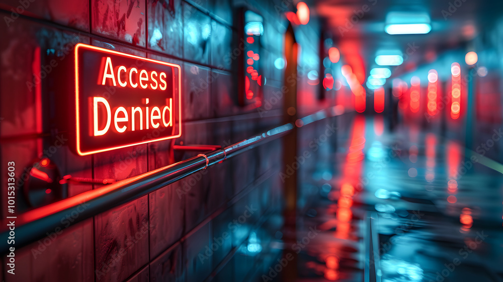 Vibrant Neon Access Denied Sign on Futuristic Monitor Screen in Dark Setting
Vibrant Neon Access Denied Sign on Futuristic Monitor Screen in Dark Setting