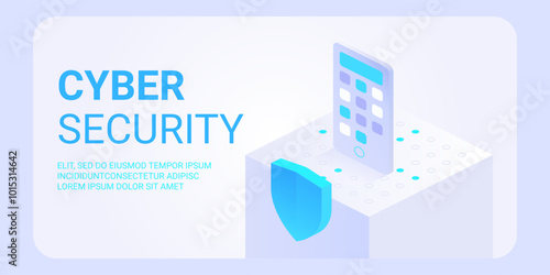 Cyber security isometric concept. Antivirus, encryption, cloud data protection. Software development. Safety internet. Online information protect. Digital technology vector background.