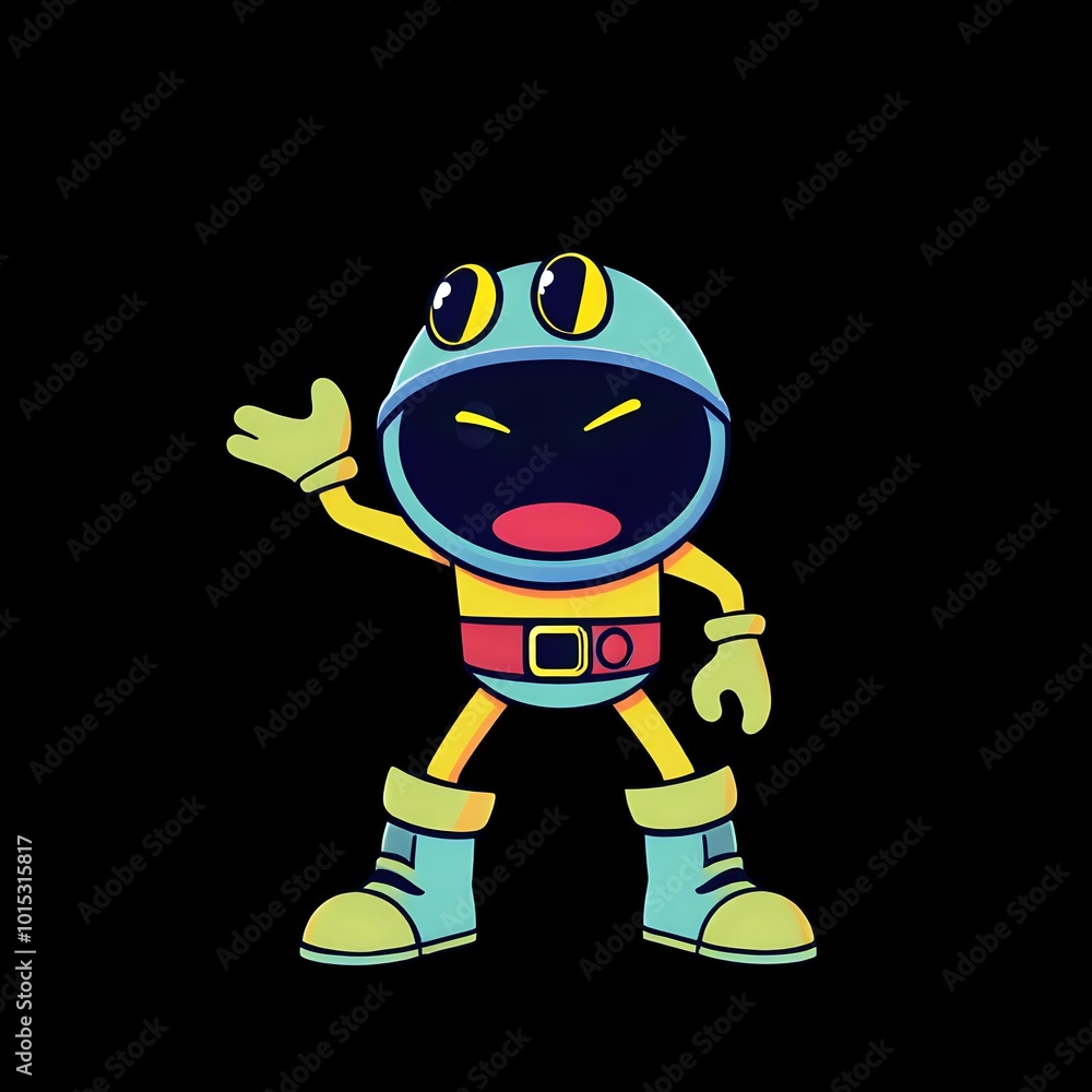 Anime-Style Superhero with Red Belt, Yellow Arms & Green Eyes, Standing Ready for Action Anime-Style Superhero with Red Belt, Yellow Arms & Green Eyes, Standing Ready for Action
