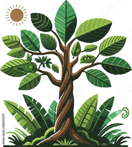 Natural tree clip art vector illustration, solid white background