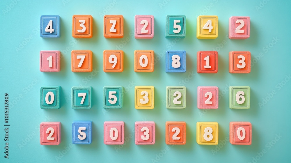 Colorful toy blocks with numbers on a blue background. Colorful toy blocks with numbers on a blue background.
