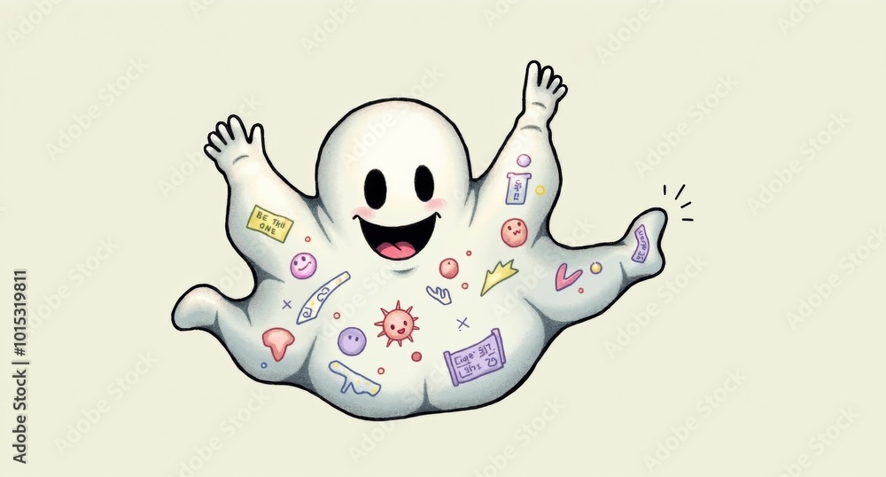A tiny, happy ghost floating around in an oversized sheet with funny ...