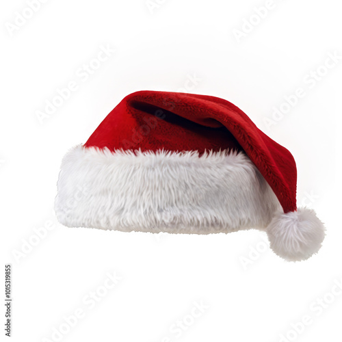 A classic red and white Santa hat, perfect for festive holiday celebrations a...