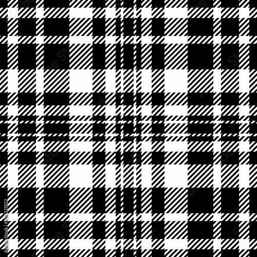 Horizon check background pattern, pyjamas plaid textile texture. Day vector fabric seamless tartan in black and white colors.