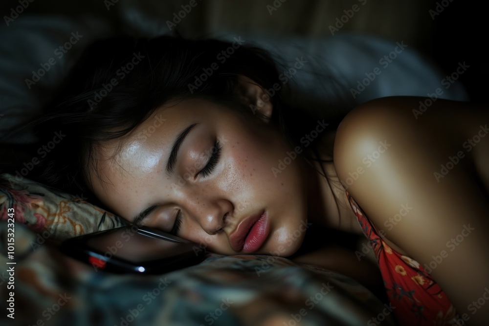 Uma jovem adormeceu com o celular nas mãos enquanto mexia, evidenciando a intrusão da tecnologia em nossos hábitos e a busca constante por conexão virtual Uma jovem adormeceu com o celular nas mãos enquanto mexia, evidenciando a intrusão da tecnologia em nossos hábitos e a busca constante por conexão virtual