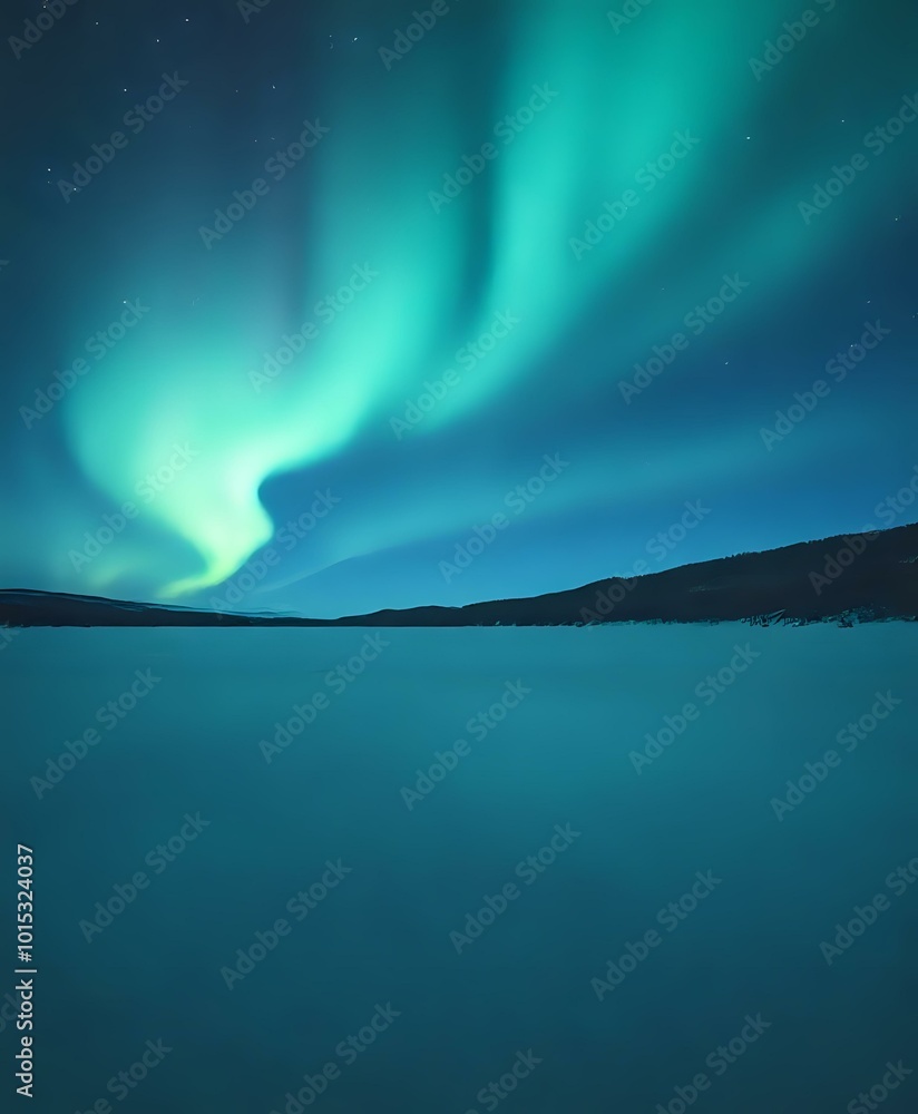 Fototapeta premium Breathtaking Northern Lights Over Arctic Ocean at Night - Vibrant Green Blue Aurora