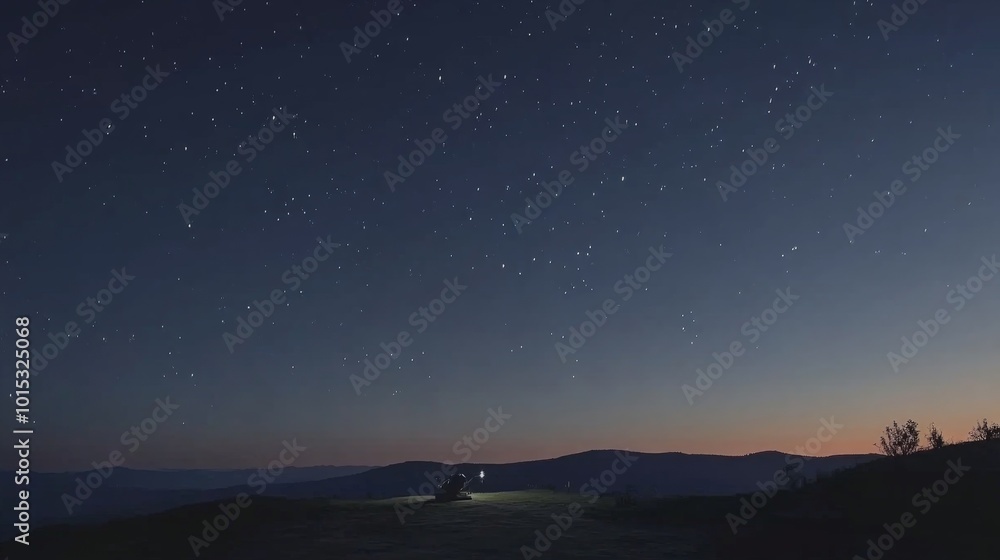 Fototapeta premium Serene Starry Night Landscape with Silhouetted Hills