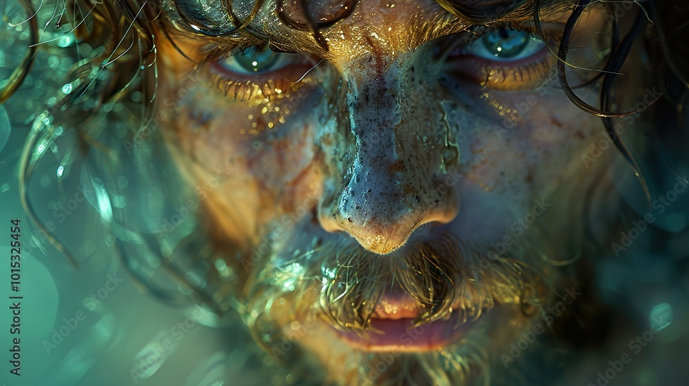 Close-Up Portrait of a Man with Water on His Face Close-Up Portrait of a Man with Water on His Face