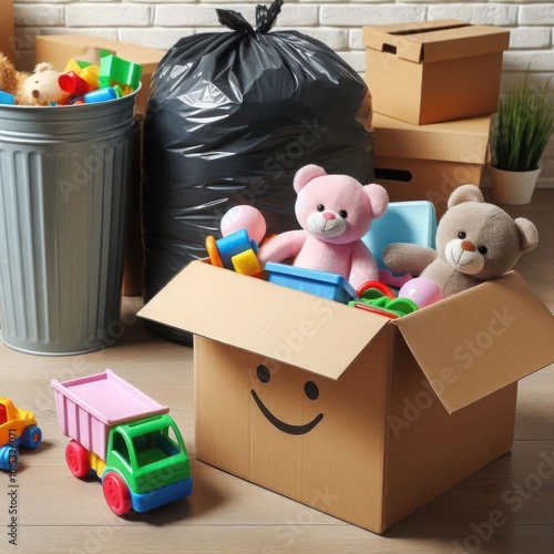 A box of toys ready to be handed over or disposed of. photo