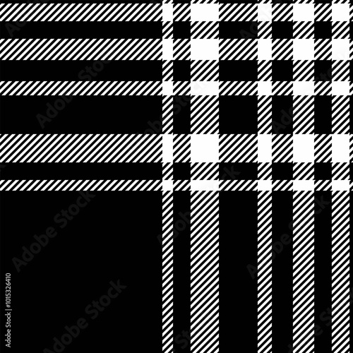 Intense pattern vector texture, tweed background plaid fabric. Floor seamless tartan textile check in black and white colors.