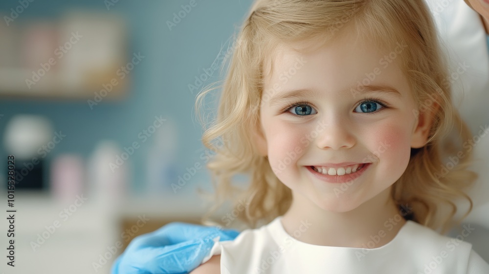 Smiling Child Receiving a Vaccination in a Clinic, AI Smiling Child Receiving a Vaccination in a Clinic, AI