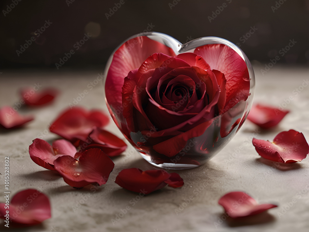 Romantic card with red rose and translucent hearts Romantic card with red rose and translucent hearts