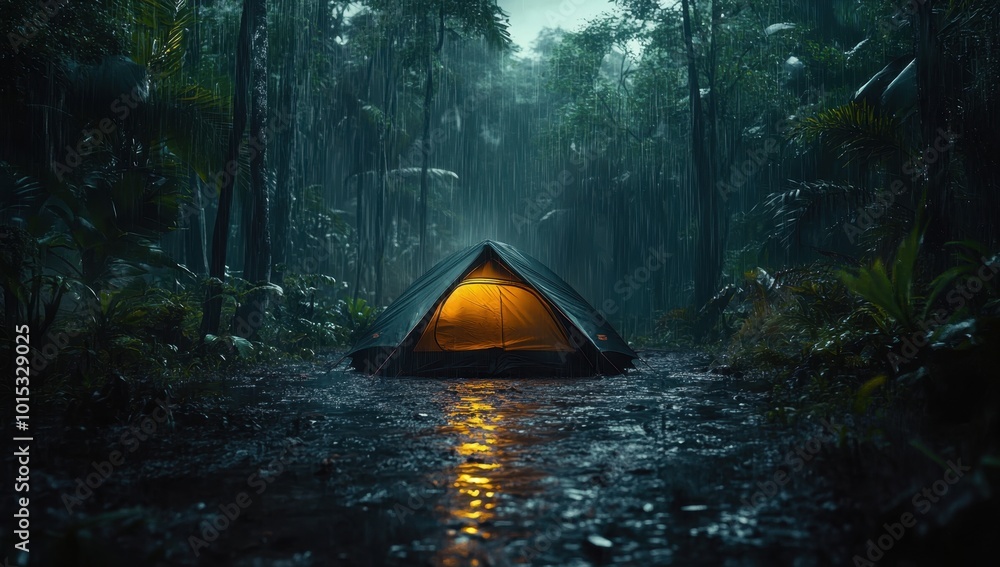 rain on the tent in the forest, tropic, quiet, calm, peaceful, meditation, camping, night, relax
