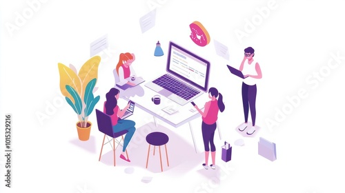 Office laptop diversity teamwork and happy people review media application layout creative design or project. designer working report : Generative AI