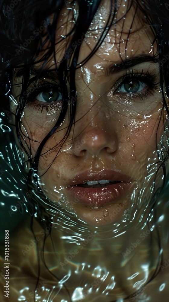 Close-up Portrait of a Woman Submerged in Water Close-up Portrait of a Woman Submerged in Water