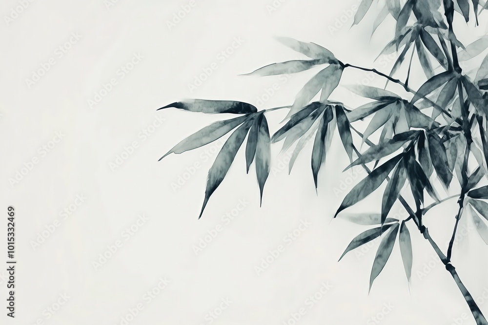 Naklejka premium Bamboo Minimalistic Zen Watercolor Artwork, Generative AI