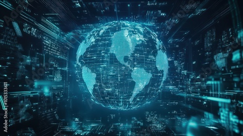 The concept of digital global connectivity in modern technology and network design for international communication in a futuristic cyberspace world