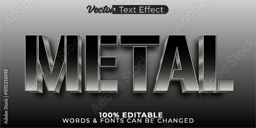 Metal Vector Text Effect Editable Alphabet Iron Grey Metallic